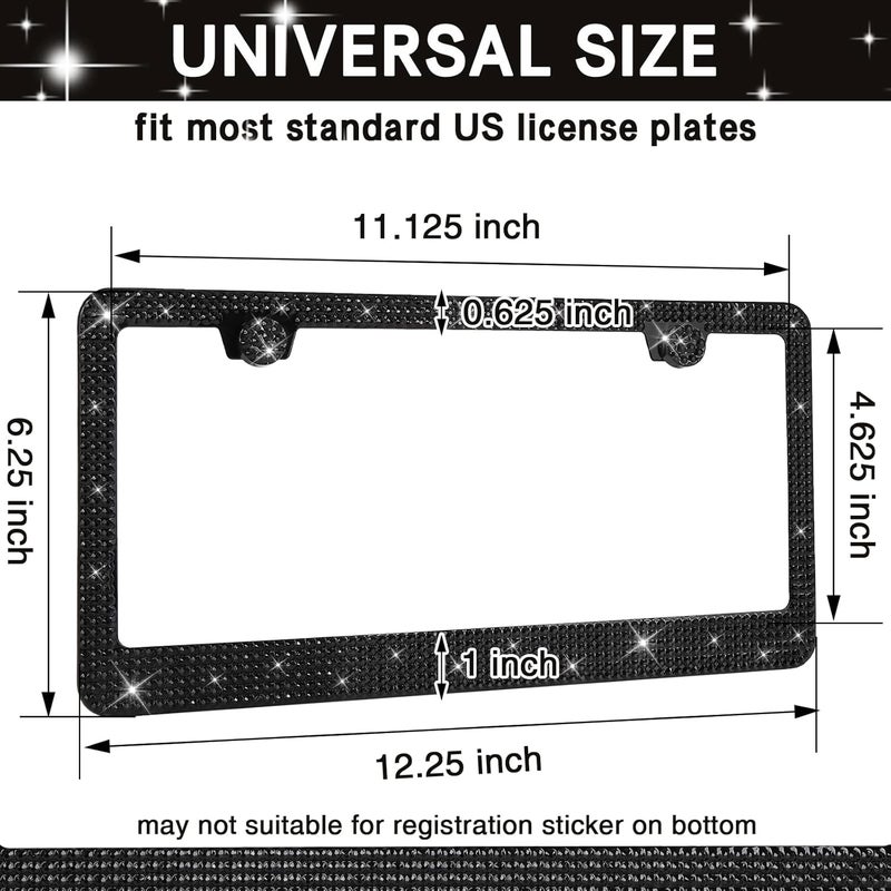 RtPcor 2 Pack Bling License Plate Frames Premium Sparkly License Plate Frame for Women Durable Black Bling Car Accessories - Image 2